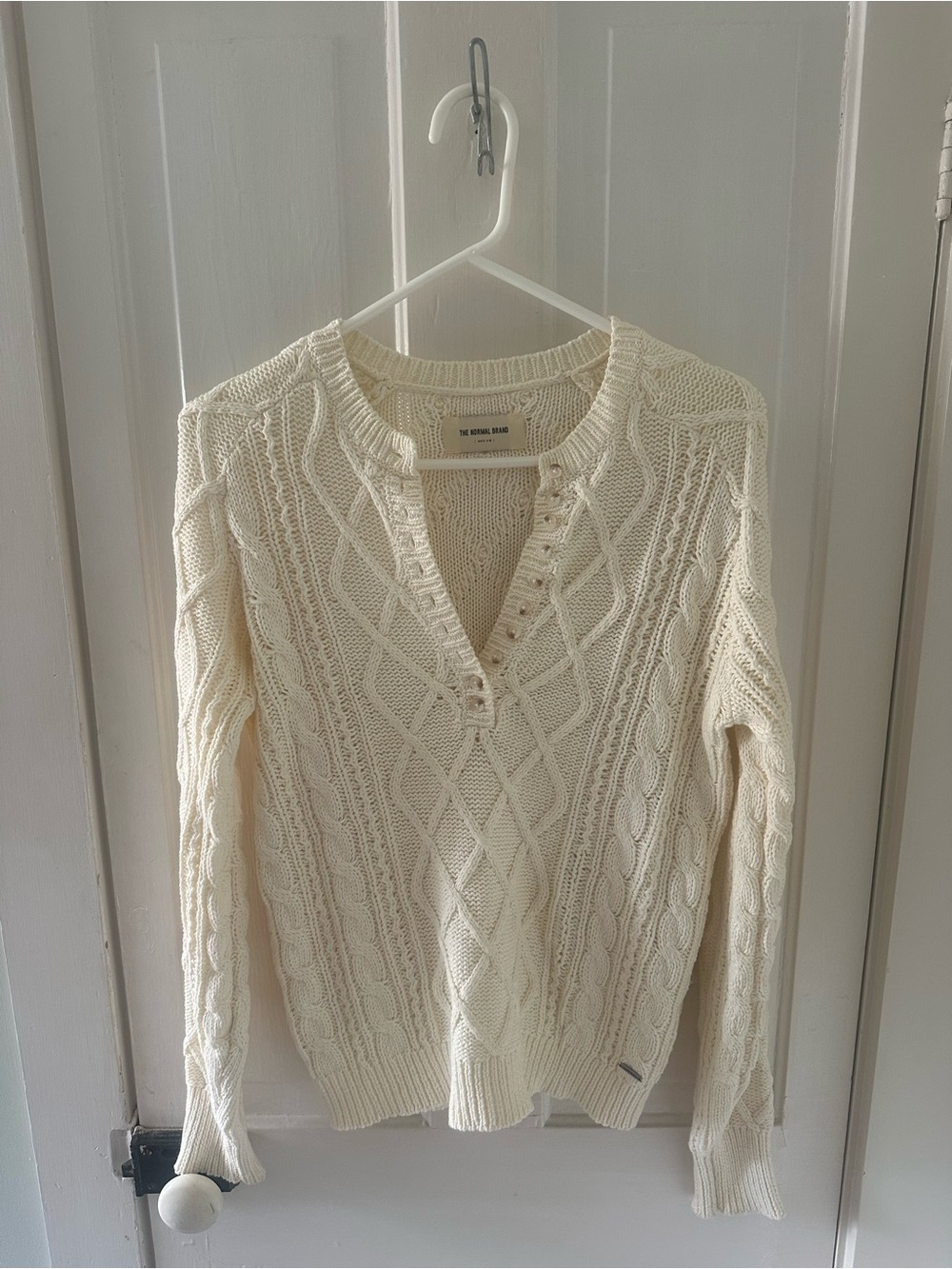 The Normal Brand Cream Cable-Knit V-Neck Sweater